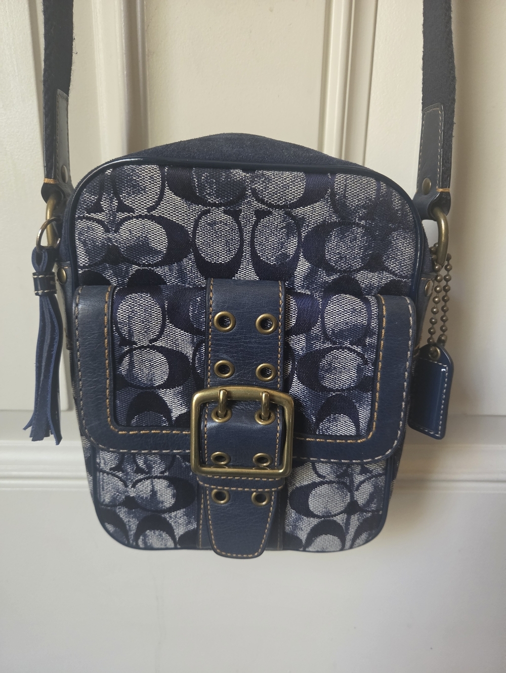 COACH• NAVY SIGNATURE Monogram CROSSBODY 🩶💙#AO5U-2187